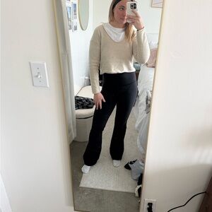 Free People Cream Sweater with Black Flare Pants